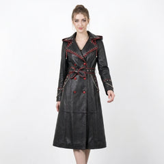 Black Leather Trench Coat With Hood | Corporate Goth Leather Hooded Coat | Princess Coat | Matrix Trench Coat Women | Winter Coat | Womens Clothing | Fall Style Gift
