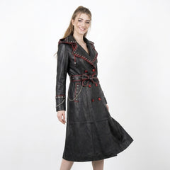 Black Leather Trench Coat With Hood | Corporate Goth Leather Hooded Coat | Princess Coat | Matrix Trench Coat Women | Winter Coat | Womens Clothing | Fall Style Gift