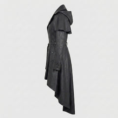 Black Leather Gothic Trench Coat Dress for Women