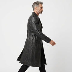 Mens Leather Trench Coat Black | Long Black Leather Trench Coat Men | Winter Coat | Gothic Matrix Trench Coat | Gift for Him
