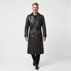 Mens Leather Trench Coat Black | Long Black Leather Trench Coat Men | Winter Coat | Gothic Matrix Trench Coat | Gift for Him