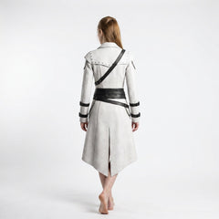 White Hooded Leather Coat Women | Assassin Costume | Assassins Creed Inspired Coat | Female Assassin Cosplay | White Cape Coat | Renaissance Faire Costume | LARP Fantasy Leather Outfit
