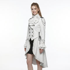 Women White Gothic Victorian Tailcoat | Princess Coat Dress | Snow White Dress | Steampunk Costume | White Coat Ceremony Gifts