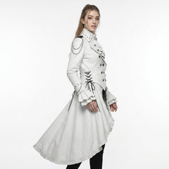 Women White Gothic Victorian Tailcoat | Princess Coat Dress | Snow White Dress | Steampunk Costume | White Coat Ceremony Gifts