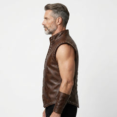 Men's Brown Genuine Leather Vest, Studded Renaissance Vest, Viking Leather Vest, Medieval Mens Vest, Victorian Vest Men, Punk Leather Vest
