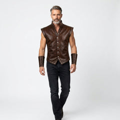 Men's Brown Genuine Leather Vest, Studded Renaissance Vest, Viking Leather Vest, Medieval Mens Vest, Victorian Vest Men, Punk Leather Vest