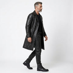 Mens Leather Trench Coat | Long Black Leather Trench Coat Men | Matrix Trench Coat Men | Gothic Trench | Cyberpunk Pants | Leather Boots