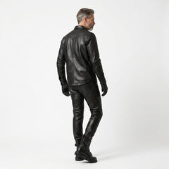 Mens Black Leather Shirt and Pants Set | Gothic Shirt | Cyberpunk Pants | Mens Leather Outfit | Premium Leather Clothing