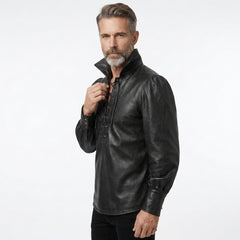 Men's Black Genuine Leather Shirt | Lace Up Leather Shirt | Medieval Pirate Shirt | Renaissance Victorian Shirt, Gothic Viking Long Sleeve Shirt
