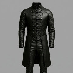 Black Full Leather Long Coat & Pants Set | Men Long Black Leather Coat Fashion Outfit