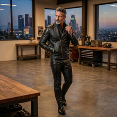 Black Genuine Leather Jacket & Pants Set | Men's Biker Jacket, Leather Pants |Cyberpunk Motorcycle Outfit