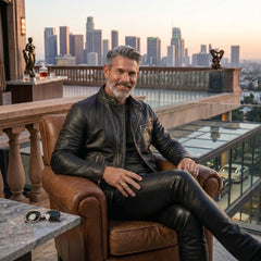 Black Genuine Leather Jacket & Pants Set | Men's Biker Jacket, Leather Pants |Cyberpunk Motorcycle Outfit