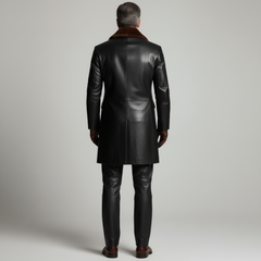 Men’s Black Leather Coat with Fur Collar – Luxury Winter Outerwear
