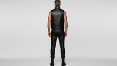 Men’s Black PU Leather Vest with Red Stitching – Luxury Contrast Design