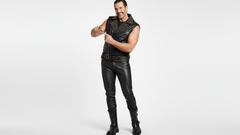 Men’s Black PU Leather Vest with Red Zips & Spiked Collar – Bold Edge Design