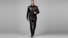 Luxury men’s black leather blazer with red detail