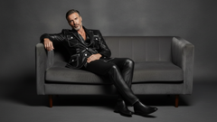 Black PU leather blazer with contrast stitching