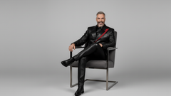 Men’s Black Leather Blazer with Red Asymmetrical Accent – Statement Fashion Jacket