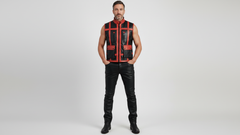 Men’s Black PU Leather Vest with Red Strips – Bold Luxury Statement Wear