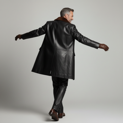 Men’s Black Leather Coat with Fur Collar – Luxury Winter Outerwear