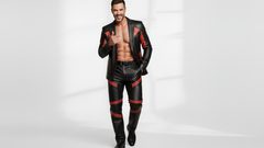 Men’s Black 2-Piece Suit with Red Strips – Bold Multicolor Suit Design