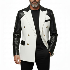 Modern men's blazer with leather contrast sleeves