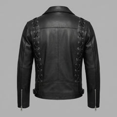 Black Genuine Leather Jacket & Pants Set | Men's Biker Jacket, Leather Pants |Cyberpunk Motorcycle Outfit