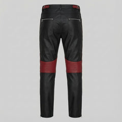 Men's Black & Red Genuine Leather Cyberpunk Pants | Biker Trousers
