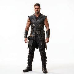 Dark Fantasy Medieval Costume, Leather Pants & Combat Boots, Men’s Ren Faire Outfit