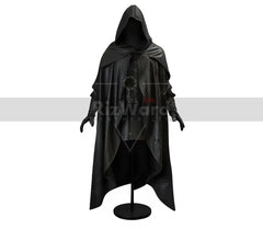 Handmade Black Leather Medieval Cloak with Hood - Wizard, Fantasy, Traveling Cloak