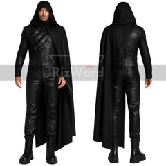 Gothic Leather Hooded Half Cape with Armour Shirt - Punk Rave Gothic Cloak Costume For Cosplay - Leather Medieval Cloak - LARP Costumes