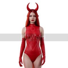 Red Leather Sexy Devil Bodysuit - Bold and Sexy Devil Halloween Costume - Foreplay Bodysuit - Seductive Cosplay Costume for Women