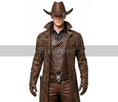 Handmade Halloween Cowboy Costume - Gothic Leather Trench Coat - Western Cowboy Outlaw Costume - Fringed Long Coat - Ghoul Halloween Cosplay