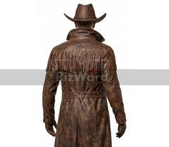 Handmade Halloween Cowboy Costume - Gothic Leather Trench Coat - Western Cowboy Outlaw Costume - Fringed Long Coat - Ghoul Halloween Cosplay