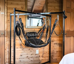VIP Black Leather Sex Swing with Stand Frame | Leather Bondage Sex Swing | Sex Furniture & Accessories | Stainless Steel Swing Stand Frame