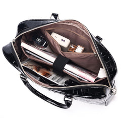 Crocodile Pattern PU Leather Laptop Bag -Business Briefcase with Shoulder Strap - Large Capacity Work Messenger Bag - Office & Travel Bag