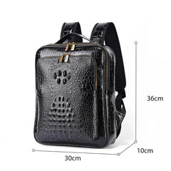 Men's Crocodile Pattern Leather Backpack - Multi-Pocket Laptop Backpack, Office Travel & Business Bag