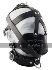 Black 100% Genuine Leather Total Lockdown Head Harness With Leather Straps | Leather Gimp Hood Mask | Fetish Restraints