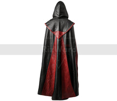 Handmade Leather Medieval Hooded Cloak - Black & Red Leather Cloak with Vest - Leather Armour Costume Cosplay - Fantasy Cloak Leather Gifts