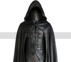 Handmade Black Leather Hooded Cloak - Leather Medieval Cloak with Vest For Cosplay - Leather Armour Costume - Hooded Cloak Leather Gifts
