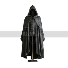Black Leather Medieval Hooded Cloak - Leather Assassin Cloak with Vest For Cosplay - Leather Armour Costume - Hooded Cloak Leather Gifts