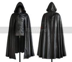 Handmade Black Leather Hooded Cloak - Leather Medieval Cloak with Vest For Cosplay - Leather Armour Costume - Hooded Cloak Leather Gifts
