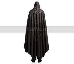 Handmade Leather Hooded Fantasy Cloak - Black Leather Medieval Cloak with Vest - Leather Cape Costume For Cosplay - Hooded Viking Cloak Gift