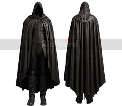 Handmade Leather Hooded Fantasy Cloak - Black Leather Medieval Cloak with Vest - Leather Cape Costume For Cosplay - Hooded Viking Cloak Gift