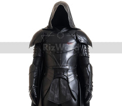 Handmade Black Leather Medieval Cloak Armor - Leather Knight Armour - Medieval LARP Armor Festival Outfit - Gothic Cloak Costume For Cosplay