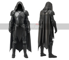 Pure Black Leather Medieval Cloak Armour - Leather Knight Armor - Hooded Cloak Costume For Cosplay - Medieval Armor LARP Festival Outfit