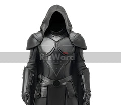Pure Black Leather Medieval Cloak Armour - Leather Knight Armor - Hooded Cloak Costume For Cosplay - Medieval Armor LARP Festival Outfit