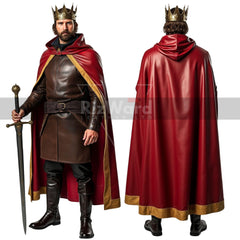 King Arthur Inspired Leather Medieval Cloak - Leather King Cape - Medieval LARP Festival Outfit - Renaissance Fair Royal Cloak Costume