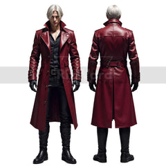 Dante Inspired Leather Trench Coat Steampunk Red Leather Coat For Cosplay Gothic Medieval OverCoat Anime Cosplay Long Coat Devil May Cry