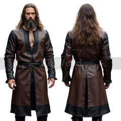 Handmade Brown Leather Medieval Tunic - Ren Fair Full Sleeve Leather Tunic - Renaissance Dress for Cosplay Costume - Medieval Viking Shirt